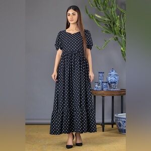Mini Polka Dot Print Georgette Maxi Dress